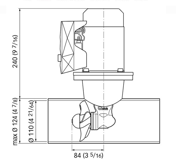 Комплект подруливающего устройства Quick , 1,3 кВт, 25 кгс, 12 В, 110 мм (включает джойстик TCD2042, 6-метровый кабель, тоннель 110х750 мм) 10260461 от прозводителя QUICK